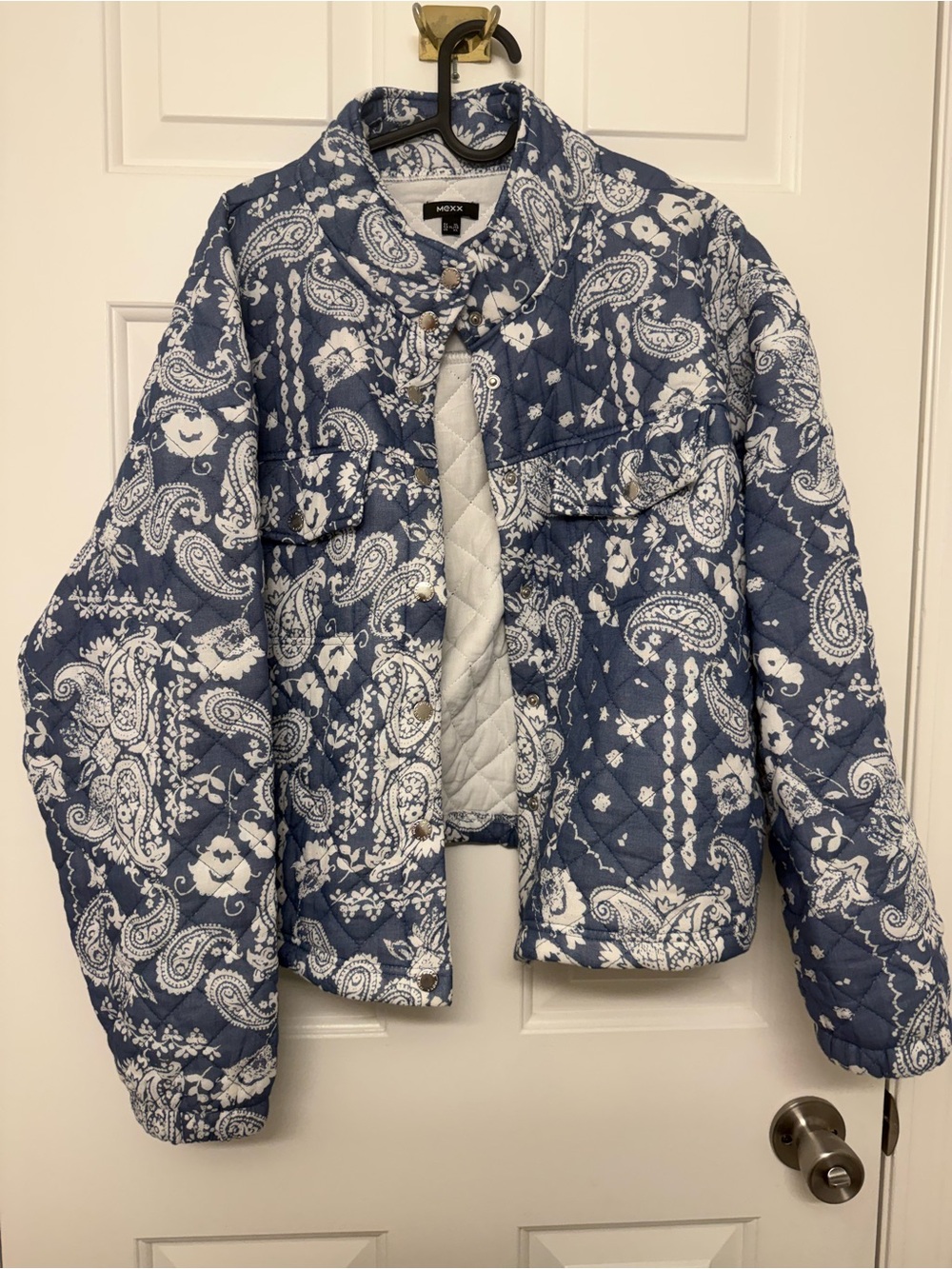 Mexx Quilted Paisley Snap Jacket in Blue & White